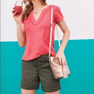 Salmon Pink linen notch jersey top